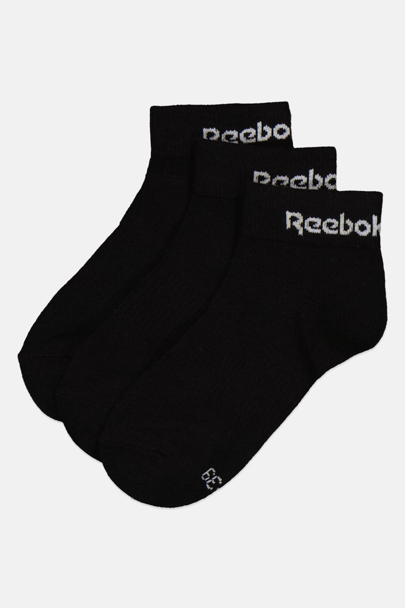 Reebok Men 3 Pairs Brand Logo Ankle Socks, Black - Image 1