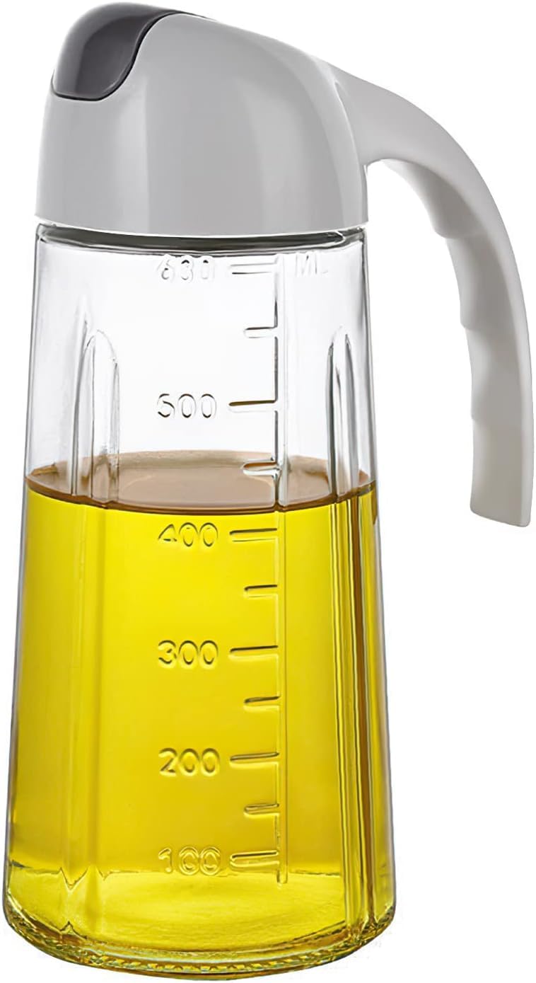 Ramkuwar Auto Flip Olive Oil Dispenser Bottle Clear Glass Oil Bottle with Scale Leakproof Condiment Container for Kitchen Cooking Nondrip Spout