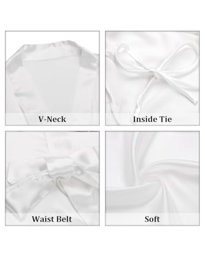 goodmansam Women's Short Satin Robes Silky Bathrobe Bridesmaid Sleepwear for Wedding Party Getting Ready Solid Color, White, XXL - Image 5