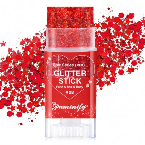 paminify 4th of July Red Body Hair Glitter Stick for Kids Patriotic Face Glitter for Independence Day Halloween Chunky Sequins GlitterSports Game Accessories for Switzerland Turkey Sports Events - Image 1