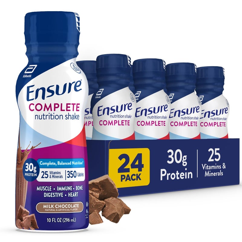 Ensure COMPLETE Milk Chocolate Nutrition Shake, Complete, Balanced Meal Replacement, Ready To Drink, 30g Protein, 25 Vitamins & Minerals, 10 fl oz-24 Pack - Image 1