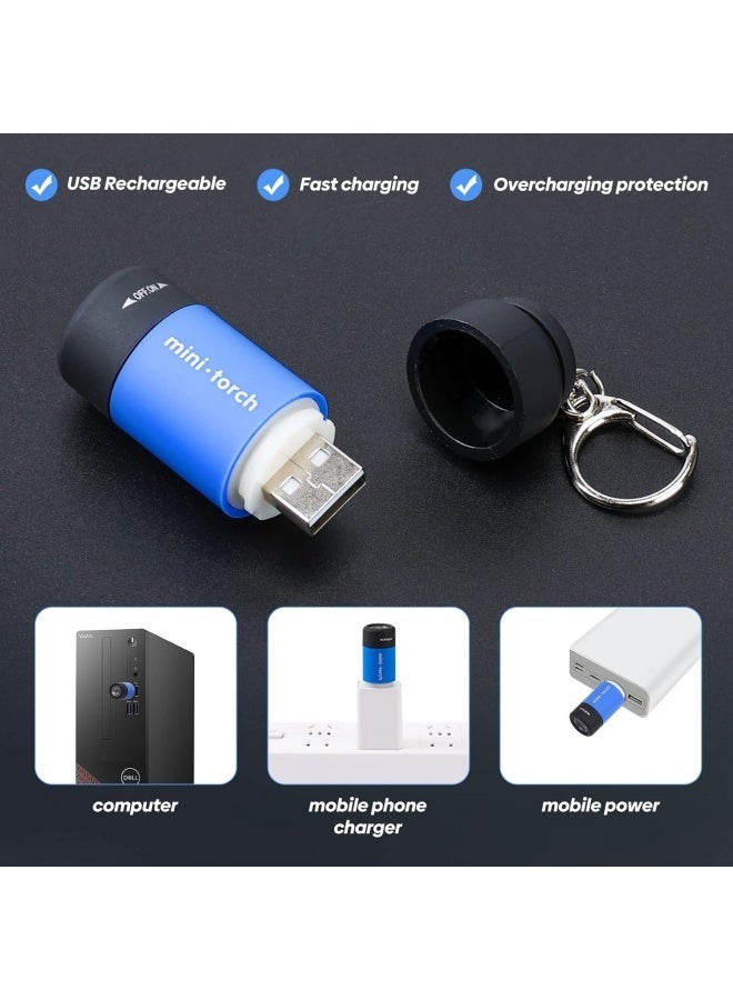 Mini Keychain Light,USB Rechargeable Keychain Flashlights 3 PCS Waterproof Small Flashlights for Emergency LED Tiny Flashlight Colorful Gift for Kids Students Family - Image 2