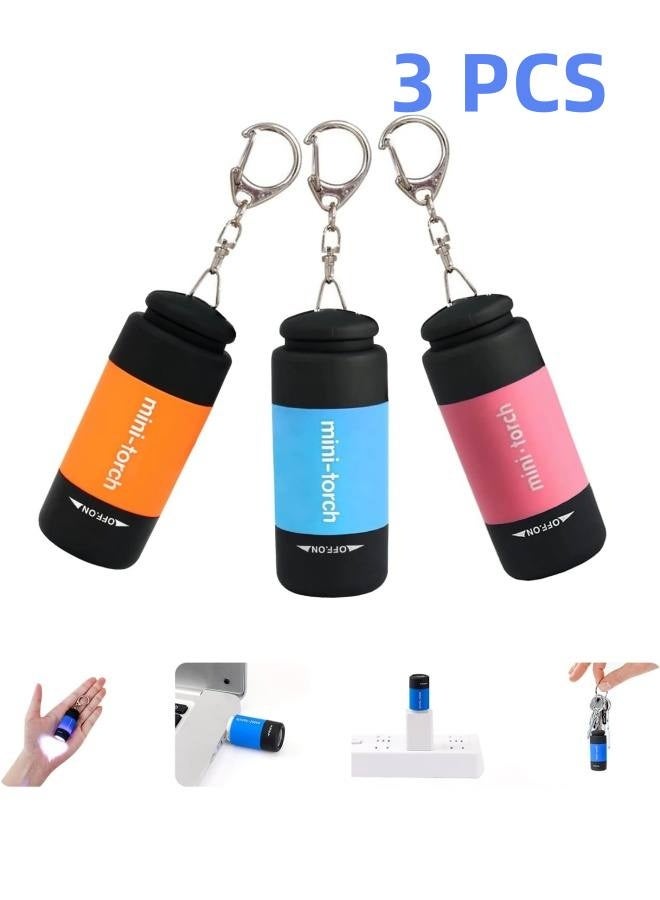 Mini Keychain Light,USB Rechargeable Keychain Flashlights 3 PCS Waterproof Small Flashlights for Emergency LED Tiny Flashlight Colorful Gift for Kids Students Family - Image 1
