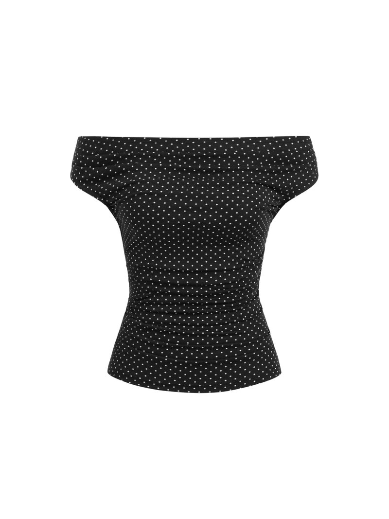 CIDER Women's Polka Dot Top Going Out Crop Tank Tops Boat Neck Ruched Summer Tops Trendy Cute Y2K Outfits Black - Image 1