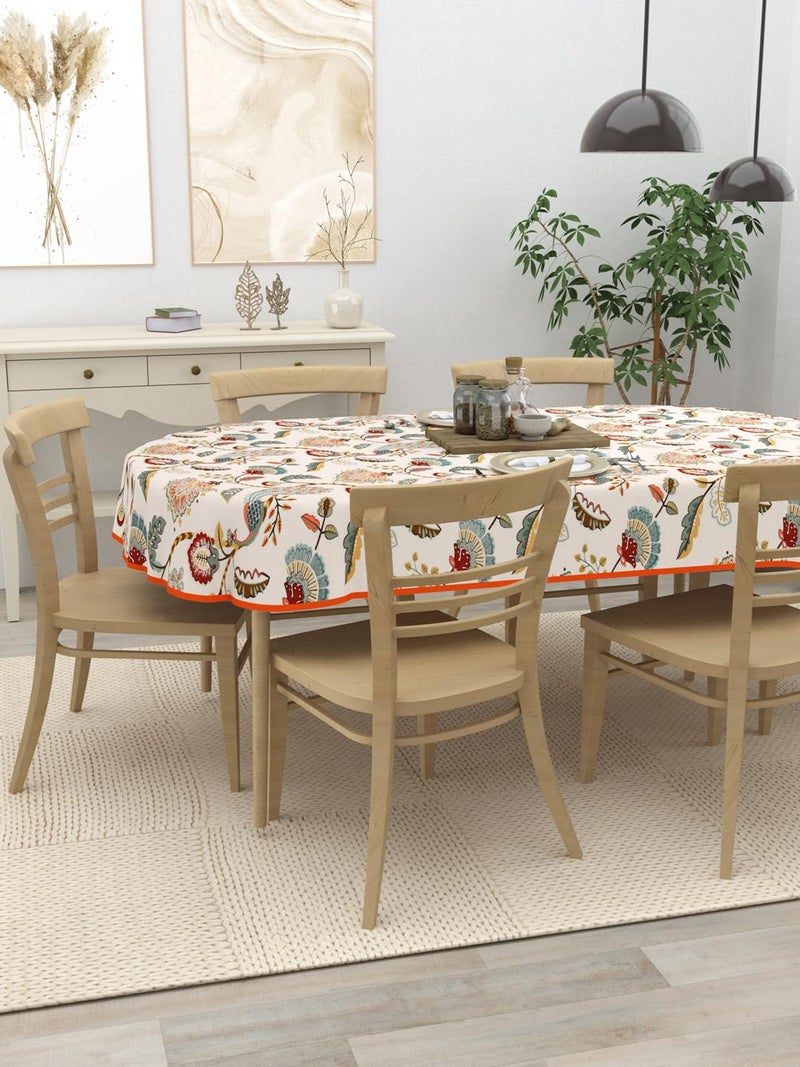 Clasiko 6 Seater Oval Dining Table Cover| 60x90 Inches| Material - Cotton| Multicolor Peacock - Image 2