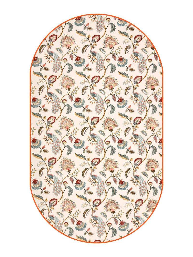 Clasiko 6 Seater Oval Dining Table Cover| 60x90 Inches| Material - Cotton| Multicolor Peacock - Image 4