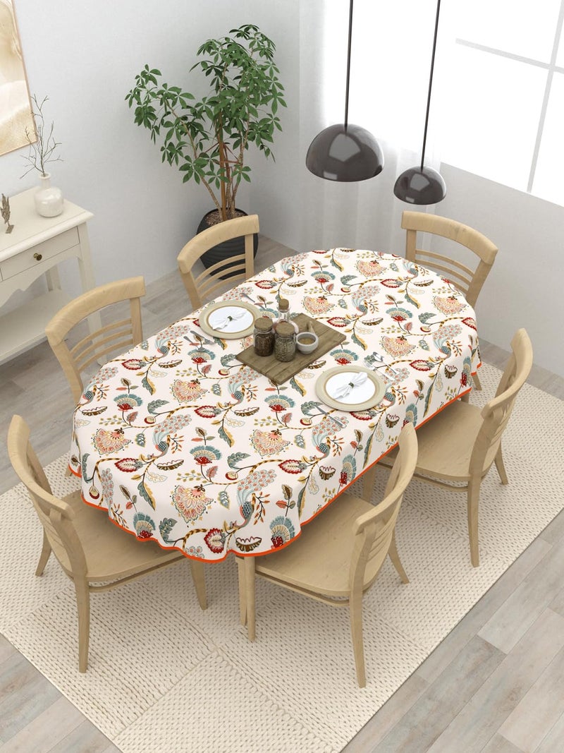 Clasiko 6 Seater Oval Dining Table Cover| 60x90 Inches| Material - Cotton| Multicolor Peacock - Image 1