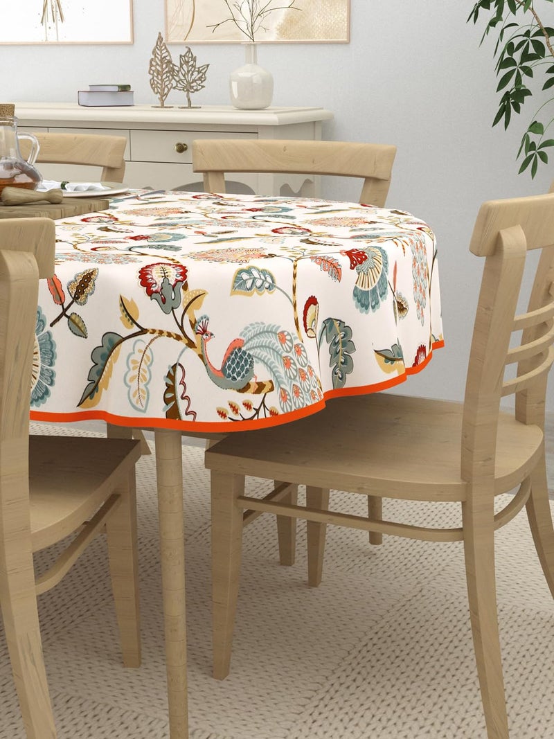 Clasiko 6 Seater Oval Dining Table Cover| 60x90 Inches| Material - Cotton| Multicolor Peacock - Image 3