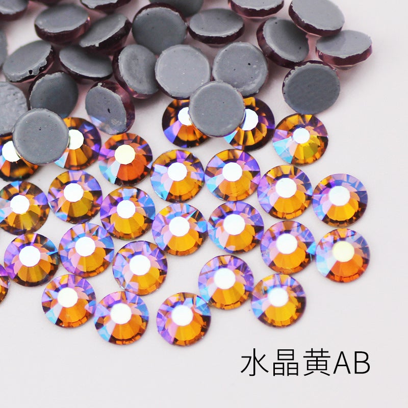Boutique imitation Olympic bottom AB color hot drilling rubber bottom glass Czech hot drilling rhinestone clothing accessories dance dress accessories 63 Crystal Yellow AB