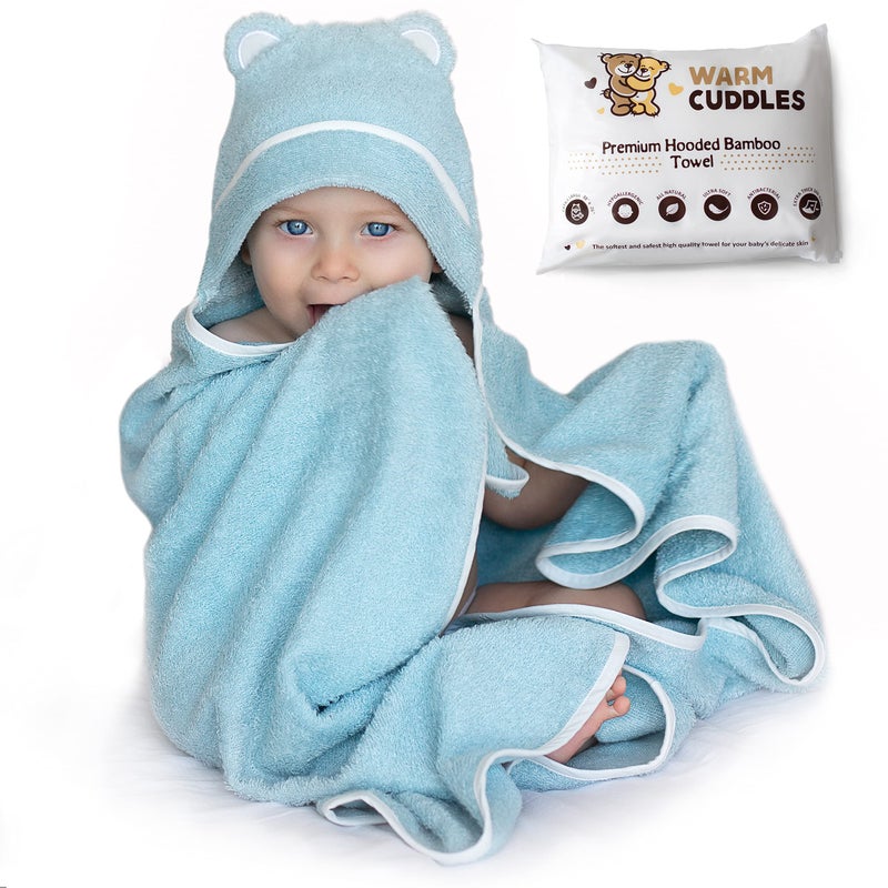 Warm Cuddles Premium Baby Bath Towel Rayon Made from Bamboo Hooded Baby Towels Newborn Baby Towel with Hood Large Hooded Towel for Newborn Infant Boy Girl Blue