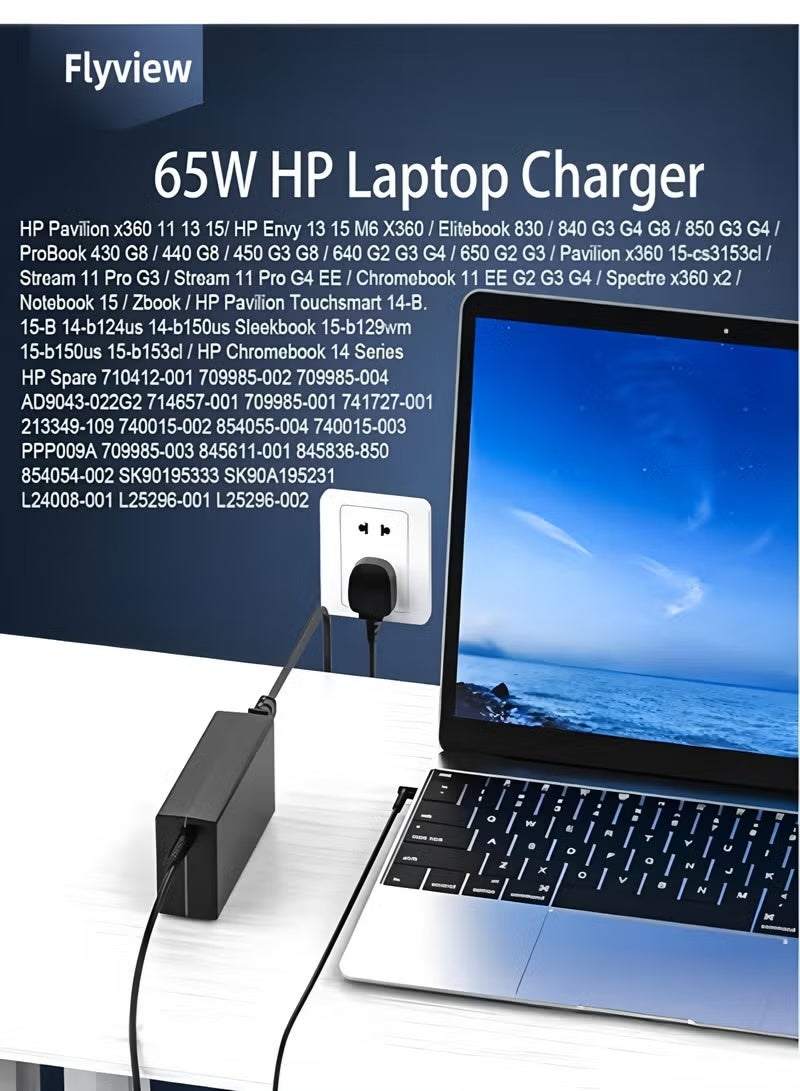 شاحن كمبيوتر محمول HP بقوة 65 واط، محول طاقة 19.5 فولت 3.33 أمبير لأجهزة HP Pavilion x360 11 و13 و15، وHP EliteBook 840 و850 G5، وHP ProBook 430 و440 و450 و455 و470 G4 وG5 وG6 وG7 وG8، وHP 250 G6 و255 G7 710412-001 741727-001 - Image 3