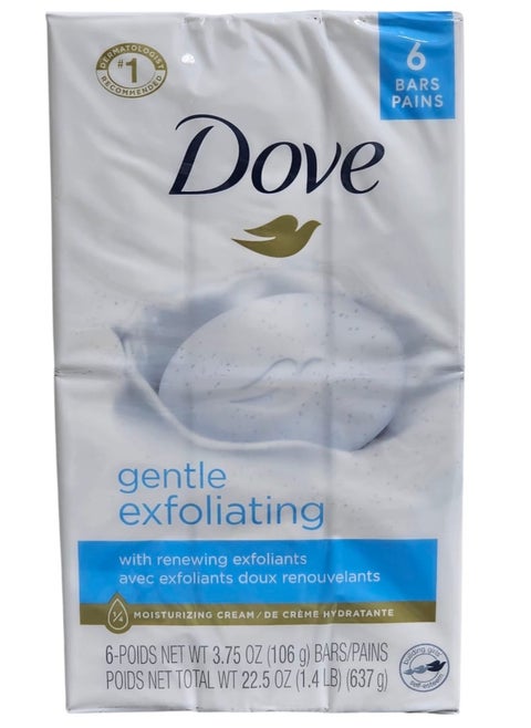 Dove Beauty Soap, Gentle Moisturizing & Exfoliating Soap for Smoother Skin, 6 Bars Soap 3.75oz