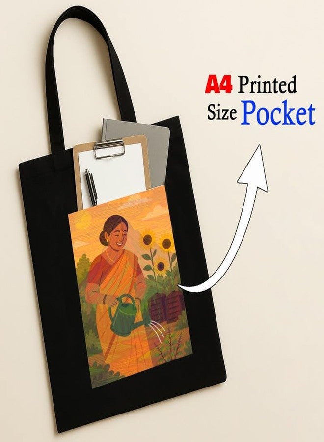 Megrok Eco Warrior Tote Bag for Women | Front A4 Size Printed Pocket | 16x14 Inch Conservation Cotton Bag | Anti-Plastic Message Design - Image 2