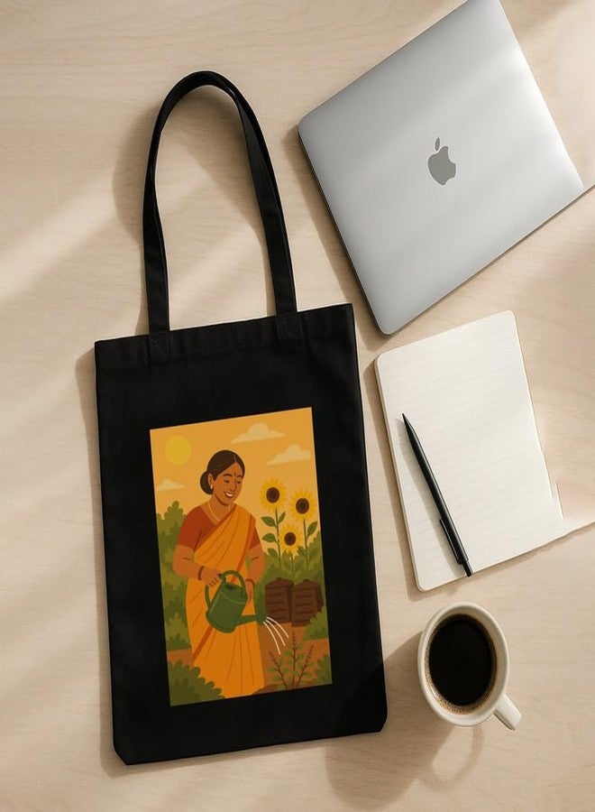 Megrok Eco Warrior Tote Bag for Women | Front A4 Size Printed Pocket | 16x14 Inch Conservation Cotton Bag | Anti-Plastic Message Design - Image 4