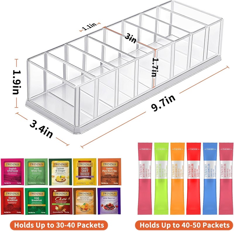 ALCYON Tea Bag Organizer Holder for Kitchen Pantry Cabinet, Countertop, Tea Storage Box Station Bin Caddy Holds Beverage Bags| Sweeter| ketchup packets| Spice Pouches| Dressing Mixes - Transparent - Image 2