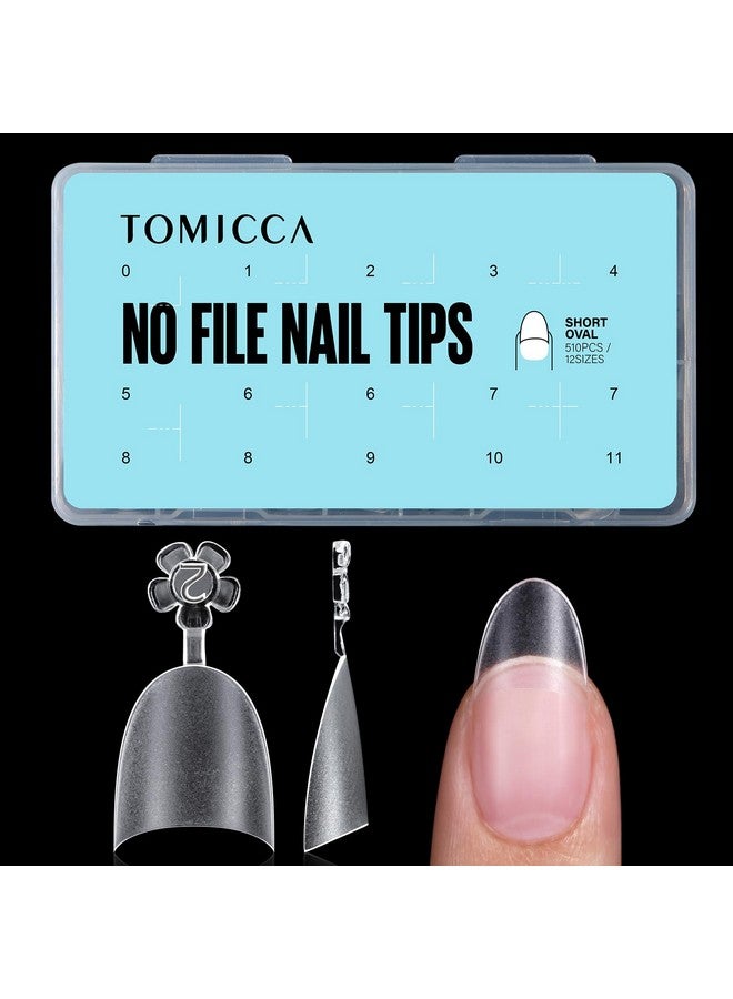 TOMICCA Short Oval Nail Tips Soft Gel Nail Tips 510Pcs Acrylic Fake Full Matte Nail Tips 12 Sizes No C Curve Half Cover Nail Tips For Salon Diy Nail Art - Image 1