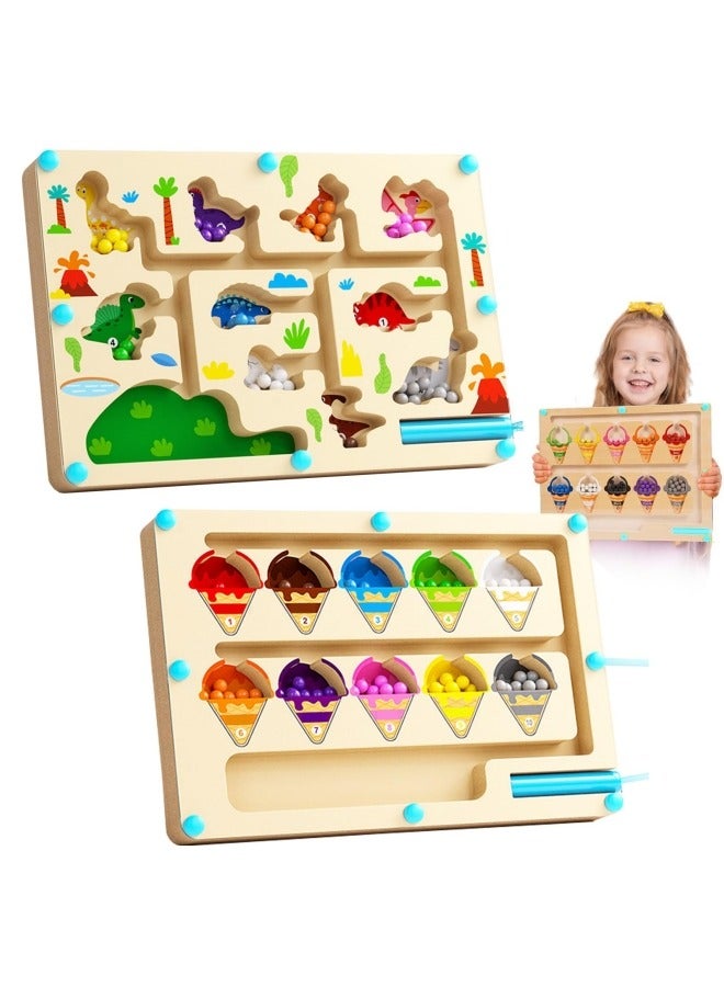 جيجيرو قطعتان من ألعاب مونتيسوري، متاهة مغناطيسية خشبية لتنمية المهارات الحركية الدقيقة، ألعاب فرز الألوان والعد للأطفال من سن 3 سنوات فما فوق - Image 1