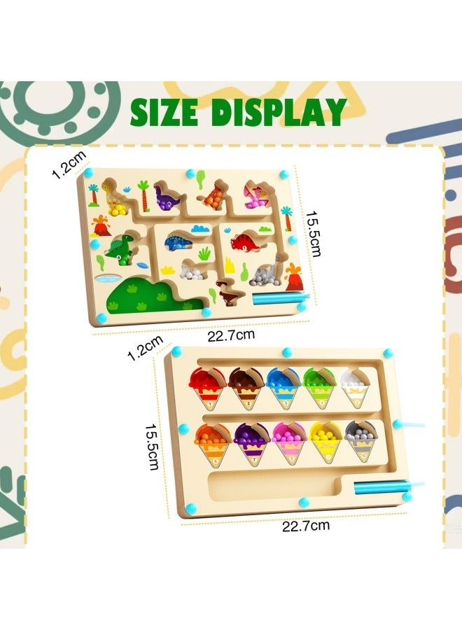 جيجيرو قطعتان من ألعاب مونتيسوري، متاهة مغناطيسية خشبية لتنمية المهارات الحركية الدقيقة، ألعاب فرز الألوان والعد للأطفال من سن 3 سنوات فما فوق - Image 2