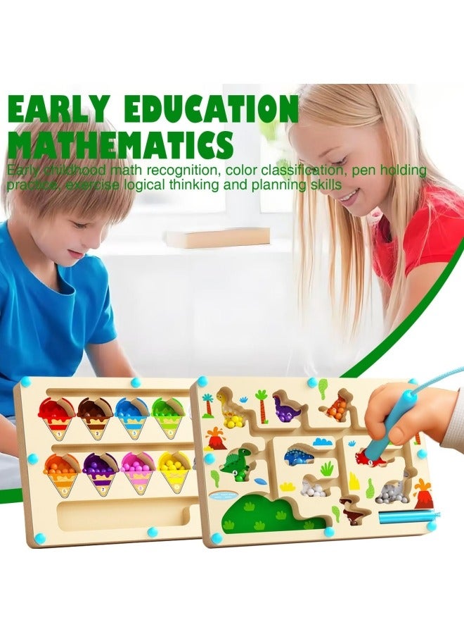 جيجيرو قطعتان من ألعاب مونتيسوري، متاهة مغناطيسية خشبية لتنمية المهارات الحركية الدقيقة، ألعاب فرز الألوان والعد للأطفال من سن 3 سنوات فما فوق - Image 4