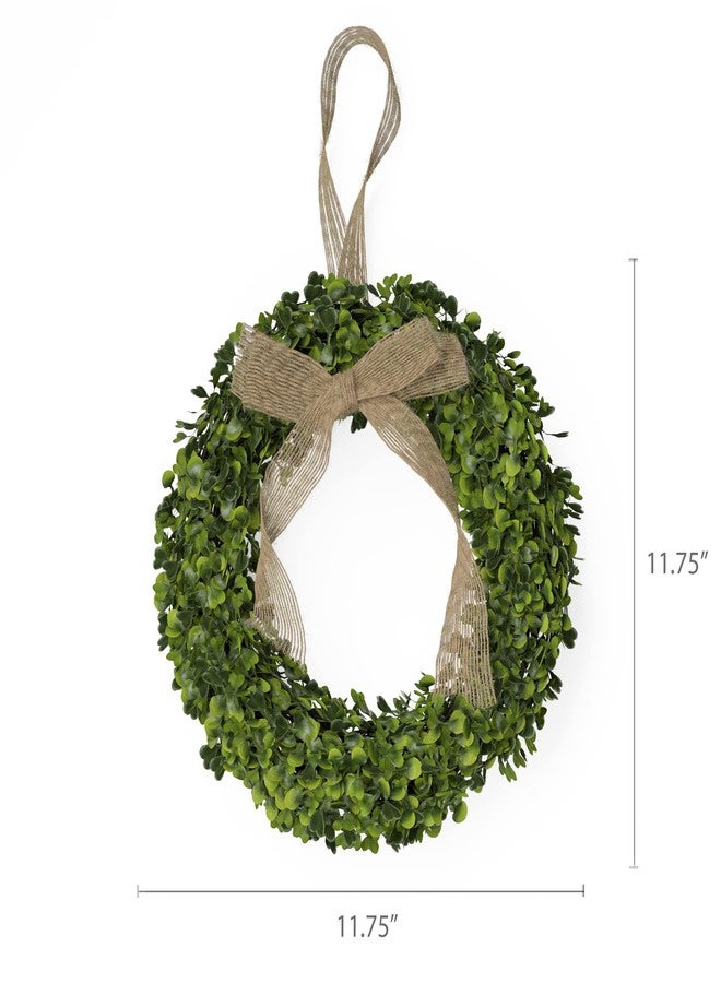 Barnyard Designs Set of 2 (12") Artificial Boxwood Wreaths with Burlap Ribbon, Decorative Indoor/Outdoor Faux Greenery for Front Door, Wall or Window, Farmhouse Home Décor - Image 4