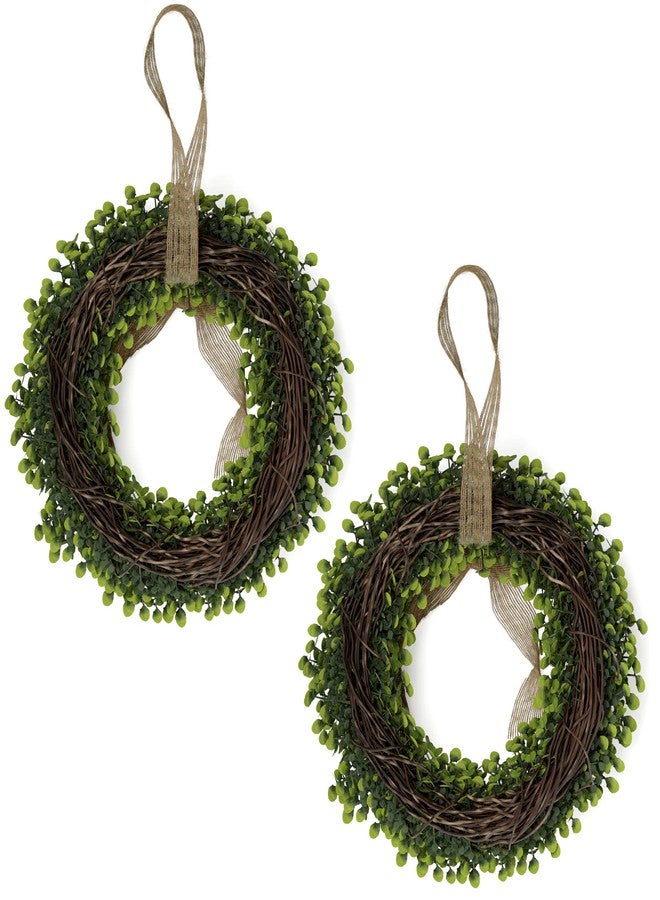 Barnyard Designs Set of 2 (12") Artificial Boxwood Wreaths with Burlap Ribbon, Decorative Indoor/Outdoor Faux Greenery for Front Door, Wall or Window, Farmhouse Home Décor - Image 5