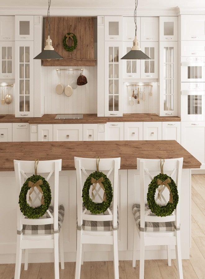 Barnyard Designs Set of 2 (12") Artificial Boxwood Wreaths with Burlap Ribbon, Decorative Indoor/Outdoor Faux Greenery for Front Door, Wall or Window, Farmhouse Home Décor - Image 2