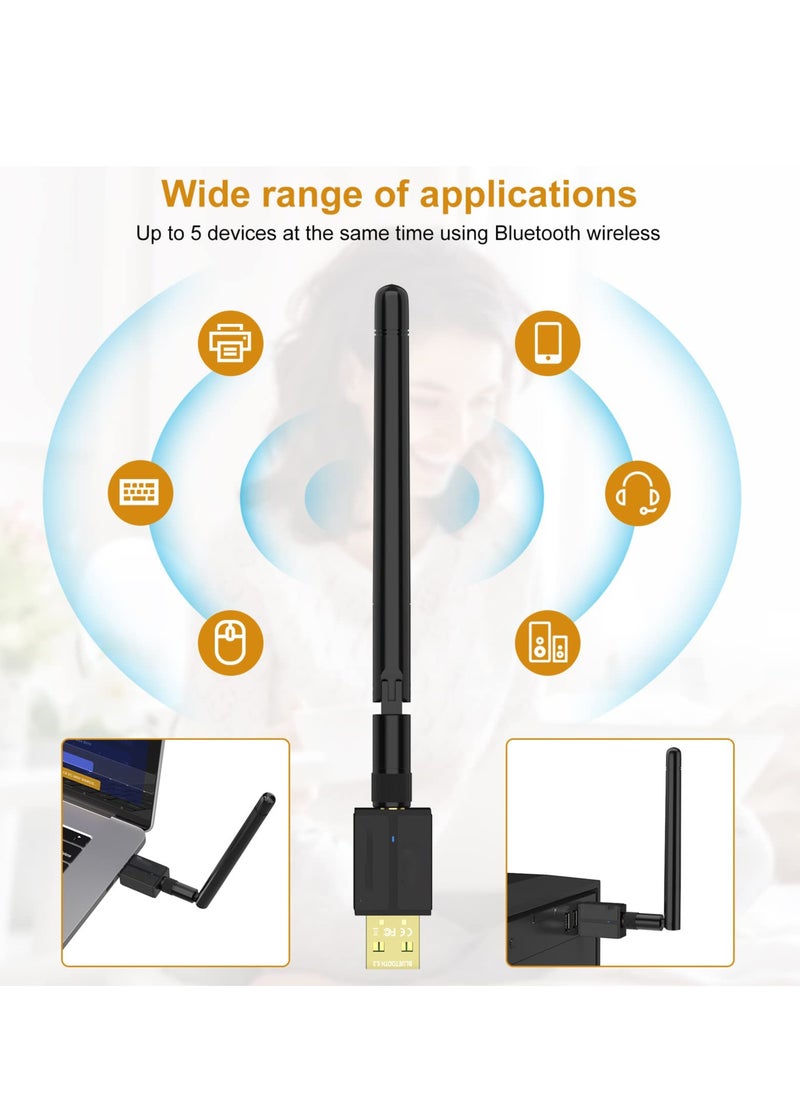 SYOSI - Long Range USB Bluetooth 5.3 Adapter for Desktop PC - 328FT Wireless Transfer for Mouse, Keyboard, Headphones - Win11/10/8.1 Support - Image 1