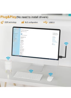 SYOSI Long Range USB Bluetooth 5.3 Adapter for Desktop PC - 328FT Wireless Transfer for Mouse, Keyboard, Headphones - Win11/10/8.1 Support  - Image 2