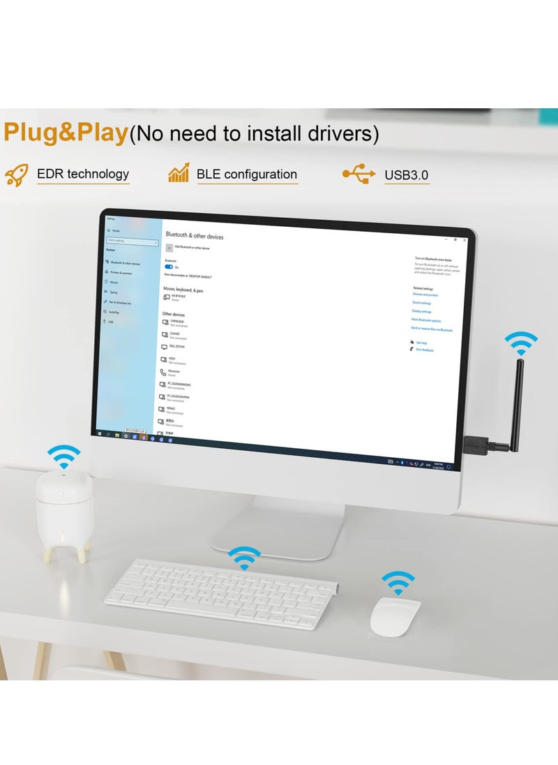 SYOSI - Long Range USB Bluetooth 5.3 Adapter for Desktop PC - 328FT Wireless Transfer for Mouse, Keyboard, Headphones - Win11/10/8.1 Support - Image 1