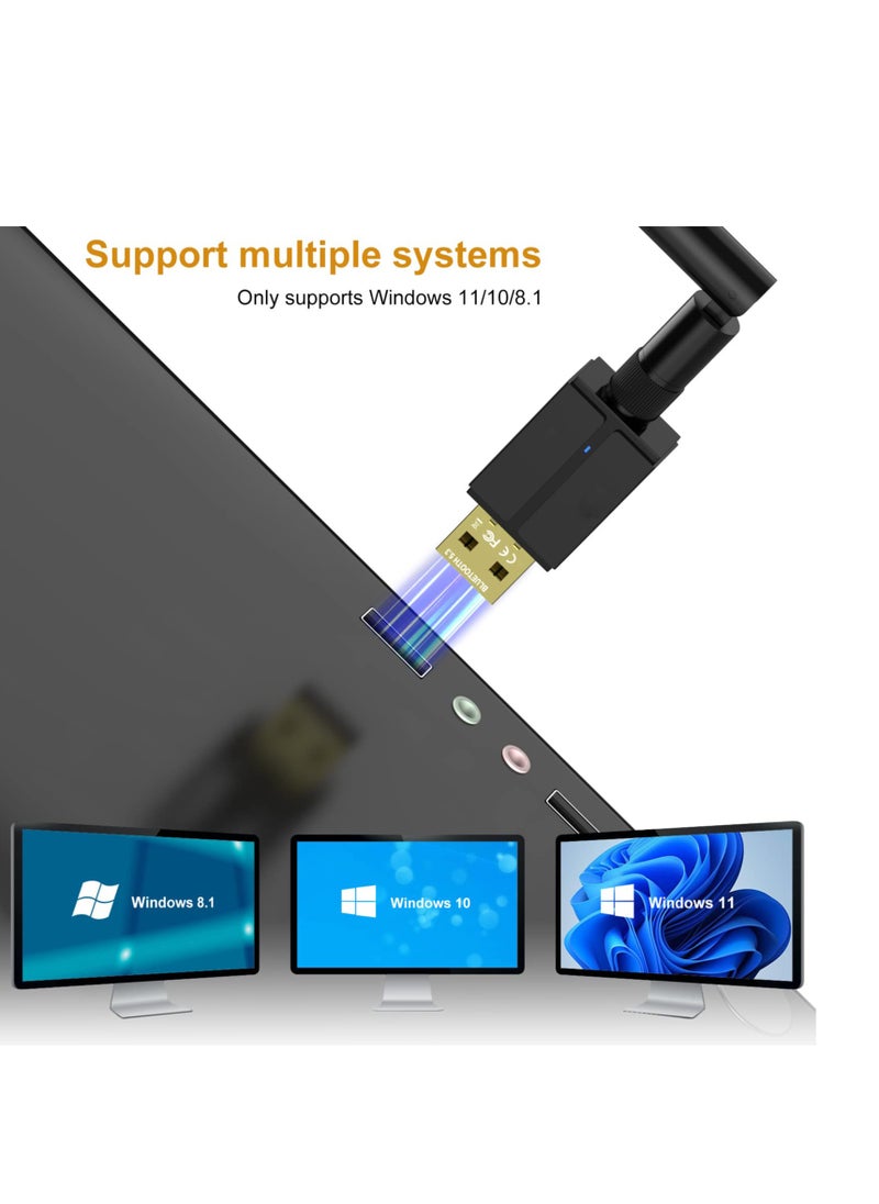 SYOSI - Long Range USB Bluetooth 5.3 Adapter for Desktop PC - 328FT Wireless Transfer for Mouse, Keyboard, Headphones - Win11/10/8.1 Support - Image 1