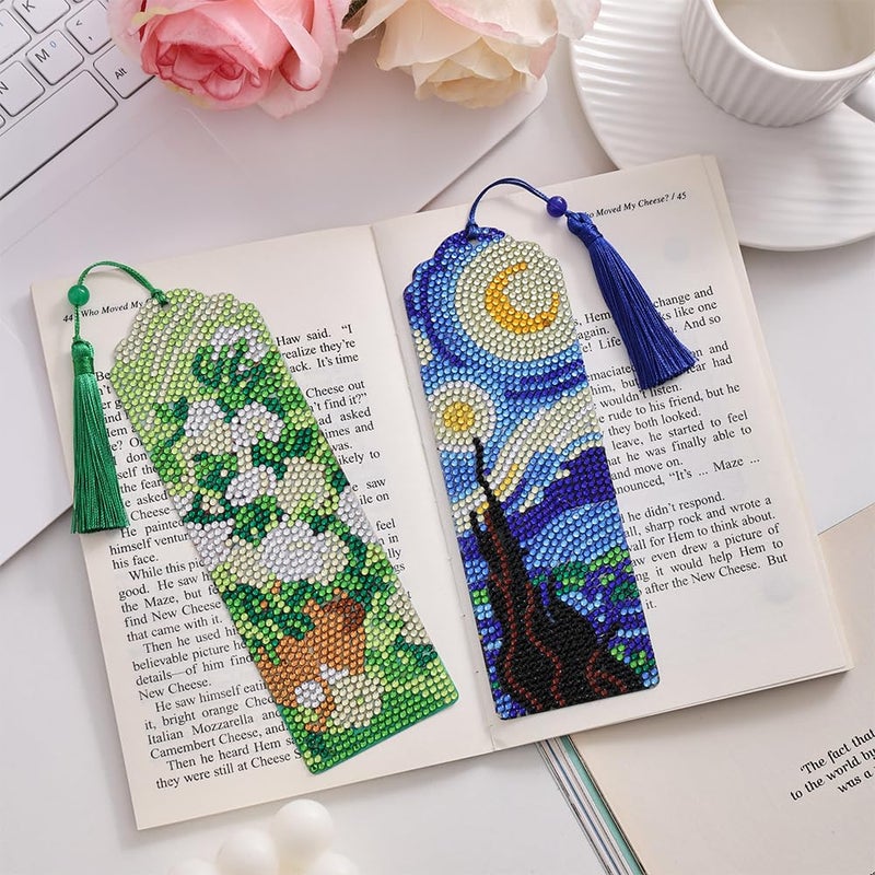 icceemee 4 pcs Oil Painting Themes Diamond Painting Bookmarks, DIY Diamond Art Kits for Adults, Book Corner - Protecting Bookmark Craft Supplies Kits for Book Lovers (Oil Painting) - Image 4