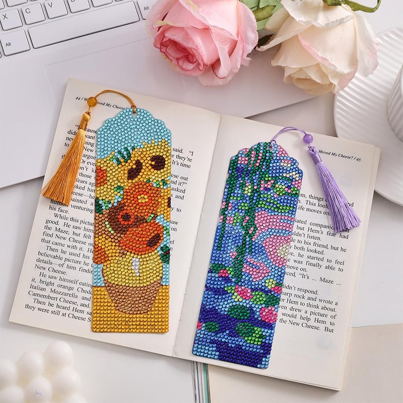 icceemee 4 pcs Oil Painting Themes Diamond Painting Bookmarks, DIY Diamond Art Kits for Adults, Book Corner - Protecting Bookmark Craft Supplies Kits for Book Lovers (Oil Painting) - Image 5