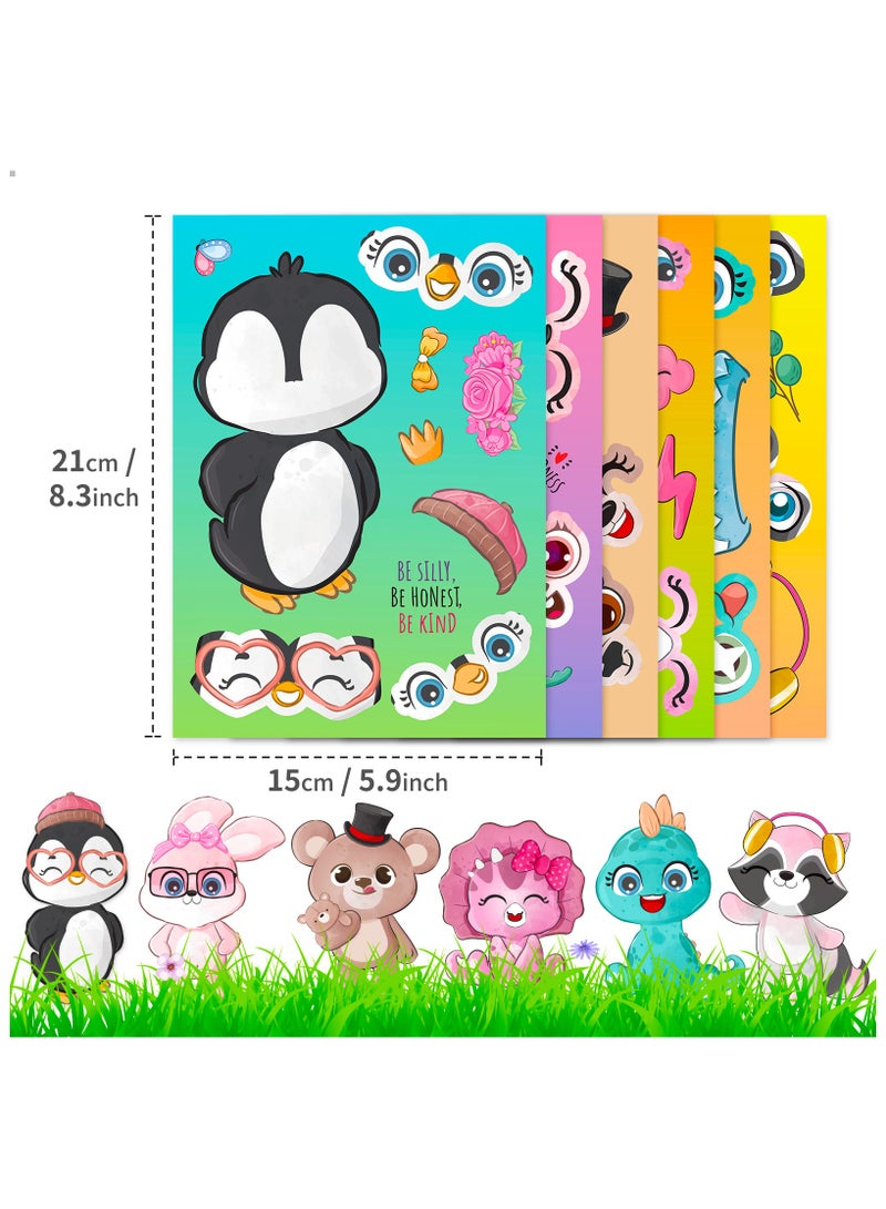 18 ورقة تصنع ملصقات للوجه للأطفال، 6 ملصقات حيوانات كرتونية مختلفة، لوازم يدوية للحفلات، اصنع ملصقاتك الخاصة لهدايا عيد الميلاد، مكافآت الصف، تزيين الكتب - Image 5