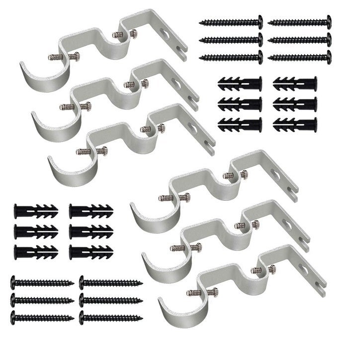 6PCS Silver Curtain Rod Brackets Heavy Duty Adjustable Holders for Windows Bedrooms Home