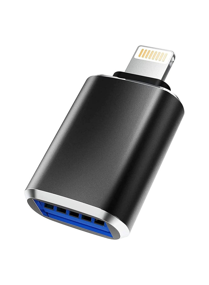 Raxoom Lightning to USB Camera Adapter, USB 3.0 OTG Cable for iPhone/iPad to Connect Card Reader, USB Flash Drive, U Disk, Keyboard, Mouse, Hubs, MIDI, Plug & Play, black#1Pack - Image 1