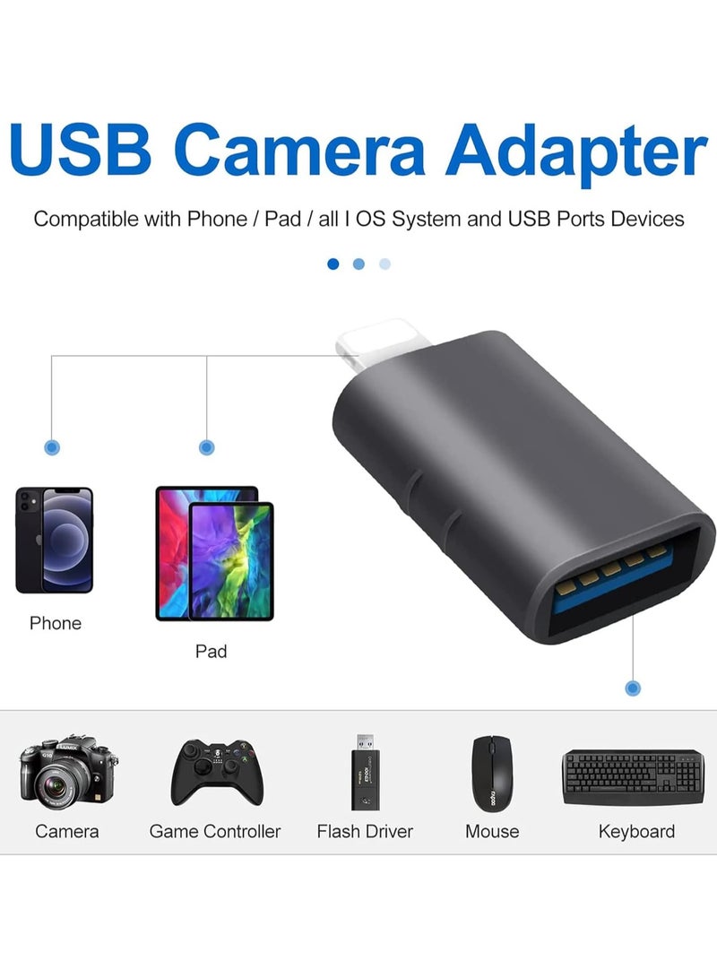 Raxoom Lightning to USB Camera Adapter, USB 3.0 OTG Cable for iPhone/iPad to Connect Card Reader, USB Flash Drive, U Disk, Keyboard, Mouse, Hubs, MIDI, Plug & Play, black#1Pack - Image 3