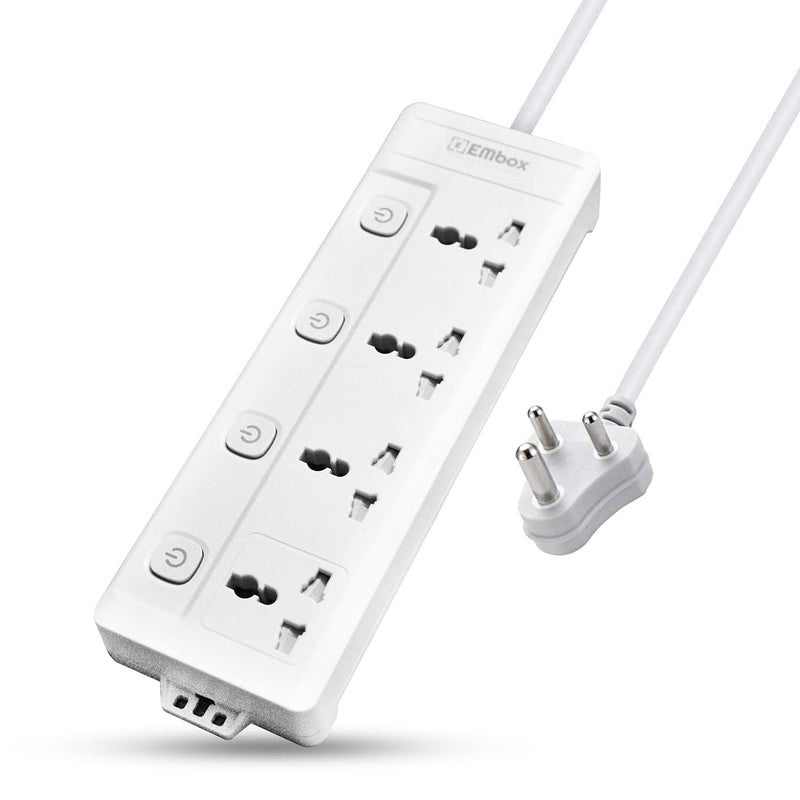 EMBOX EMBOX 10A Extension Board with Individual SwitchMulti Plug Socket with 4 SocketsPower Strip Extension with Safety Shutter and Indicator18 mtr Extension Cord2500W  - Image 1