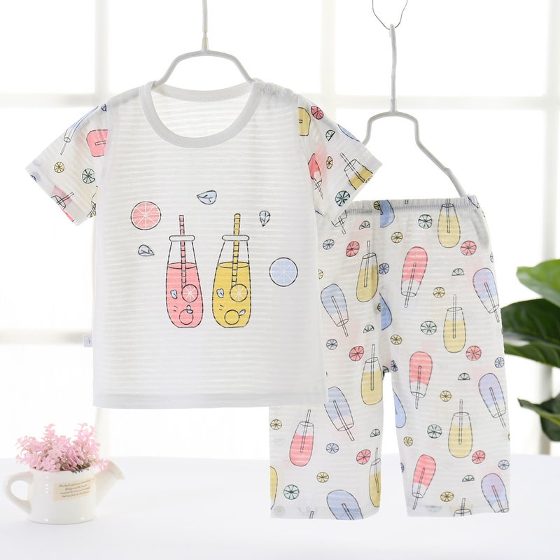 Children'S Summer Suit Breathable Home Clothes Boys' Pajamas New Korean Children'S Wear Quick-Drying Girls' Short-Sleeved Air-Conditioning Suit - Image 1