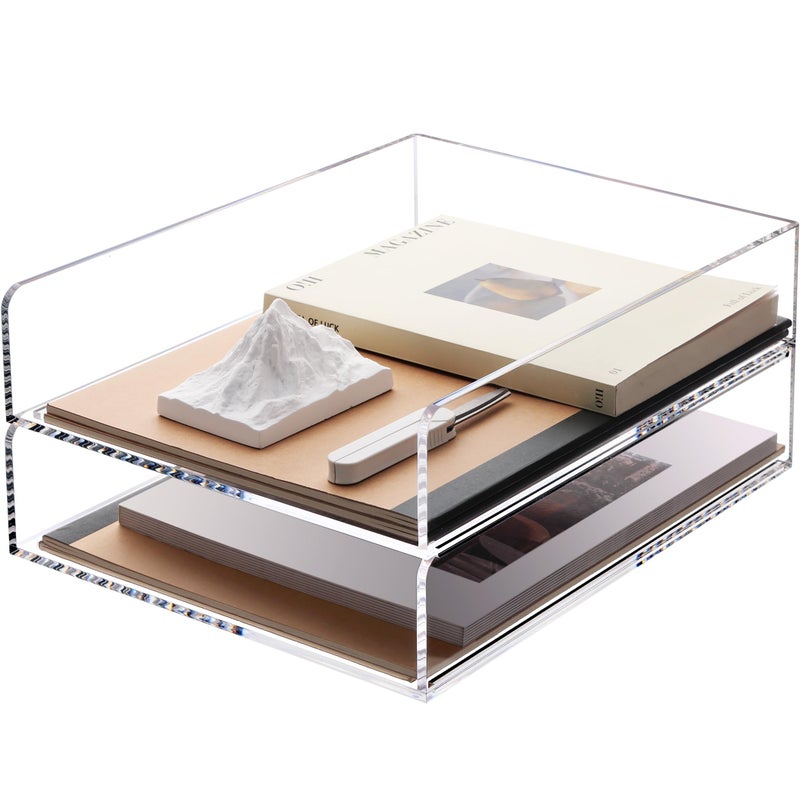 SANRUI Paper Organizer for DeskAcrylic Stackable Letter Tray Clear Desk Organizer Paper Sorter for OfficeHome or School2Pack