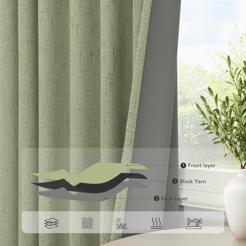 Pitalk Light Sage Green Black Out Curtains 96 Inch Long for Bedroom 2 Panel Linen Textured Boho Blackout Curtains Darkening Neutral Farmhouse Thermal Drapes for Sliding Doors Patio Living Room 52x96 Length - Image 5