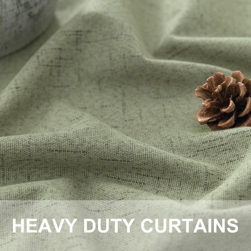 Pitalk Light Sage Green Black Out Curtains 96 Inch Long for Bedroom 2 Panel Linen Textured Boho Blackout Curtains Darkening Neutral Farmhouse Thermal Drapes for Sliding Doors Patio Living Room 52x96 Length - Image 3