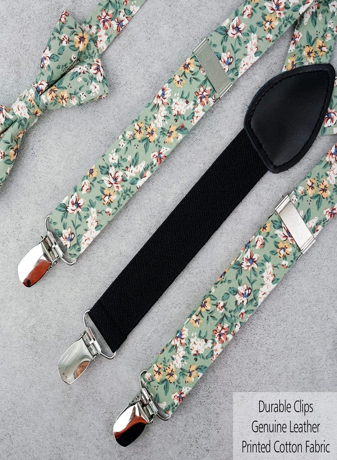 BELLUNO Boys' Floral Suspenders and Bow Tie Set, Pre-Tied Cotton Bowtie for Kids from Toddlers to Teens - Image 4