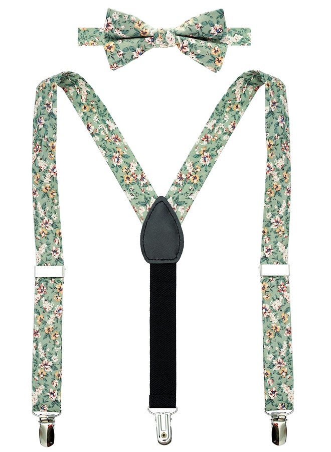 BELLUNO Boys' Floral Suspenders and Bow Tie Set, Pre-Tied Cotton Bowtie for Kids from Toddlers to Teens - Image 1