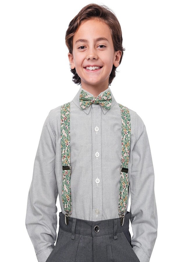 BELLUNO Boys' Floral Suspenders and Bow Tie Set, Pre-Tied Cotton Bowtie for Kids from Toddlers to Teens - Image 2