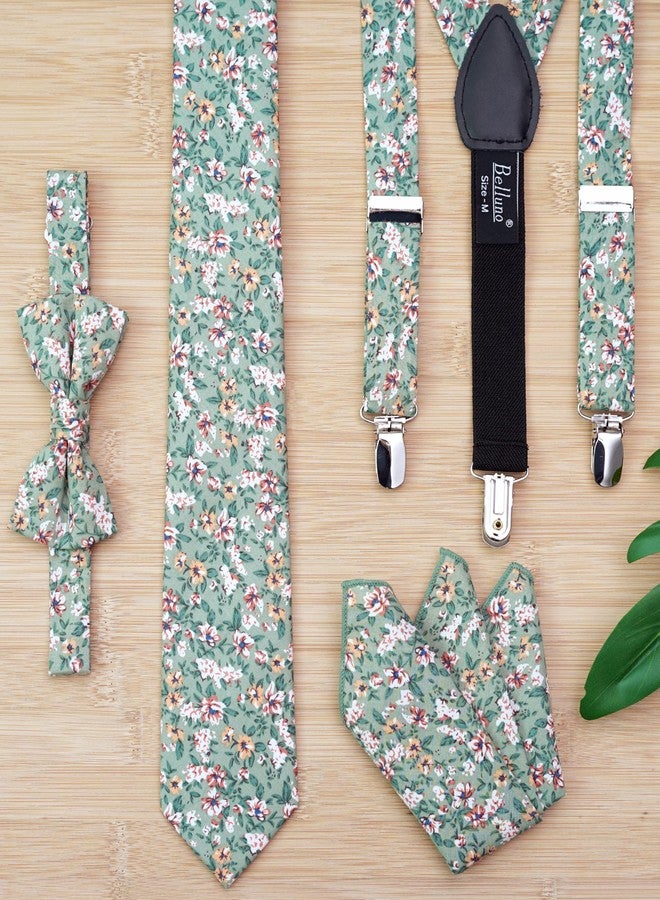 BELLUNO Boys' Floral Suspenders and Bow Tie Set, Pre-Tied Cotton Bowtie for Kids from Toddlers to Teens - Image 5