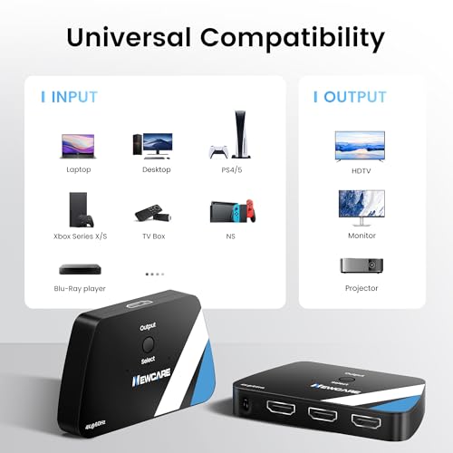NEWCARE HDMI Switch 3 in 1 Out, 4K@60Hz HDMI Splitter with Remote, HDMI Switcher Support HDCP2.2 Dolby HDR10+ VRR 3D, Compatible with TV PS5/4 Xbox Laptops PC Projector Blu-ray Player - Image 4