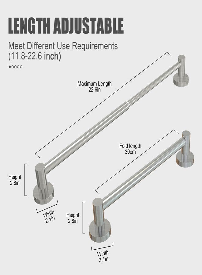 Honmein Towel Bar - Adjustable 304 Stainless Steel Towel Holder for Bathroom (11.8inch-22.6inch) Sturdy and Rustproof Wall Mounted Towel Rack for Bathroom Accessories, Silver… - Image 3