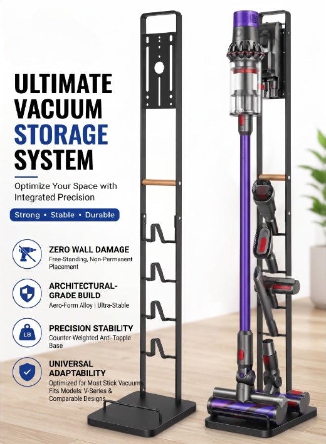 Premium Cordless Vacuum Cleaner Floor Stand & Storage Rack – Freestanding Metal Organizer Holder for Dyson V6, V7, V8, V10, V11, V12, V15 & Compatible Stick Vacuum Cleaners with Accessory Storage - Image 1