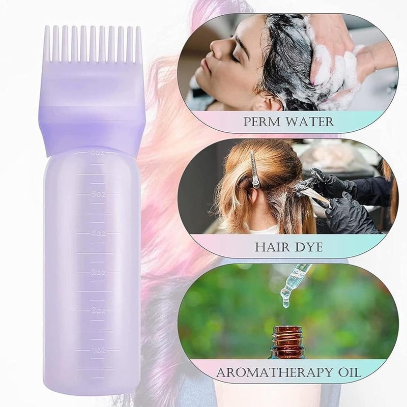 Stadash 3 Pcs Hair Oil Applicator Bottle with Comb for Scalp Root Empty Hair Oil Dispenser Bottle for Hair Oiling Hair Dye Application Graduated Scale Hair Color Treatments Blue - Image 4