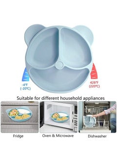 Snowie Soft Set Of 6 Silicone Food Plate With Suction Cup Bpa Free Tableware For Kids Includes Food Plate Bib Bowl Water Cup Spoon And Fork For Kids Silicone Food Plate Set For Kids Blue  - Image 5
